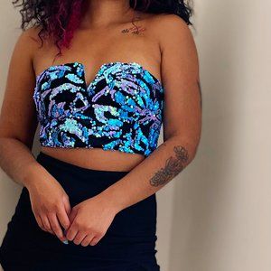 Floral Sequin Crop Top